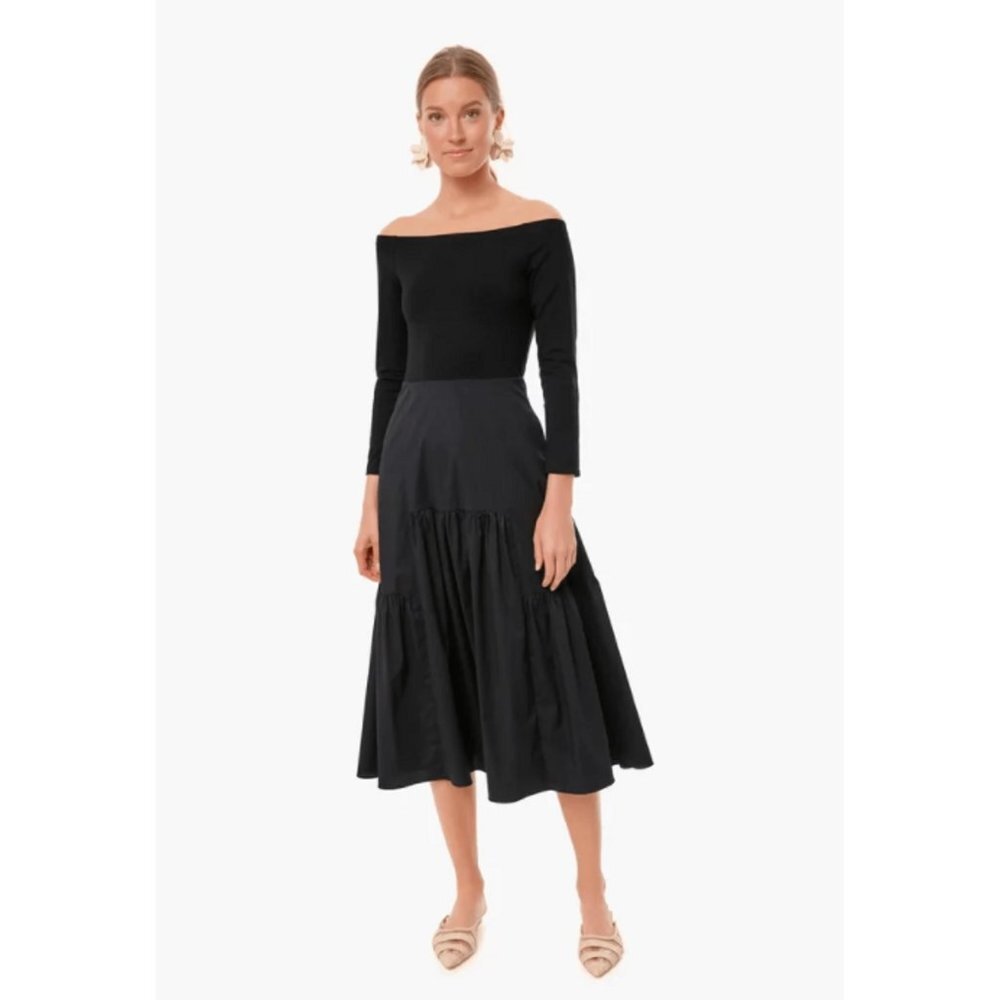 Tuckernuck Women's Black Marissa Midi Dress Fit and Flare Off-the-Shoulder sz S